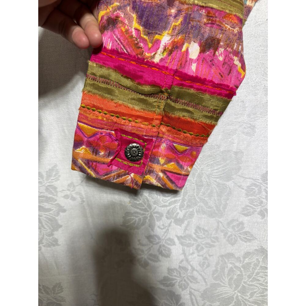 VTG Coldwater Creek Jacket Small PETITE Pink Orange NEW Stripe Applique Artsy - Picture 5 of 7